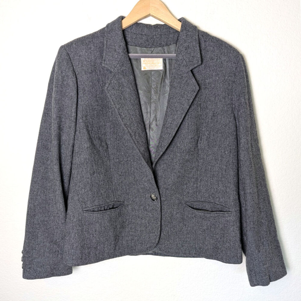 Vtg Pendleton Wool Crop Grey Single Button Lined … - image 1